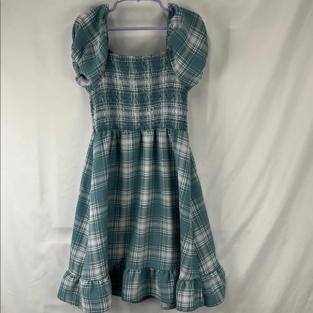 Wonder Nation - Girls Dress - Size 7/8 - Medium - Green Teal - Plaid - Smock